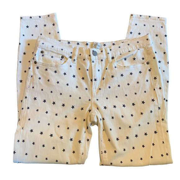 J Crew Womens ivory and navy stars toothpick jeans size 28 - Picture 4 of 6